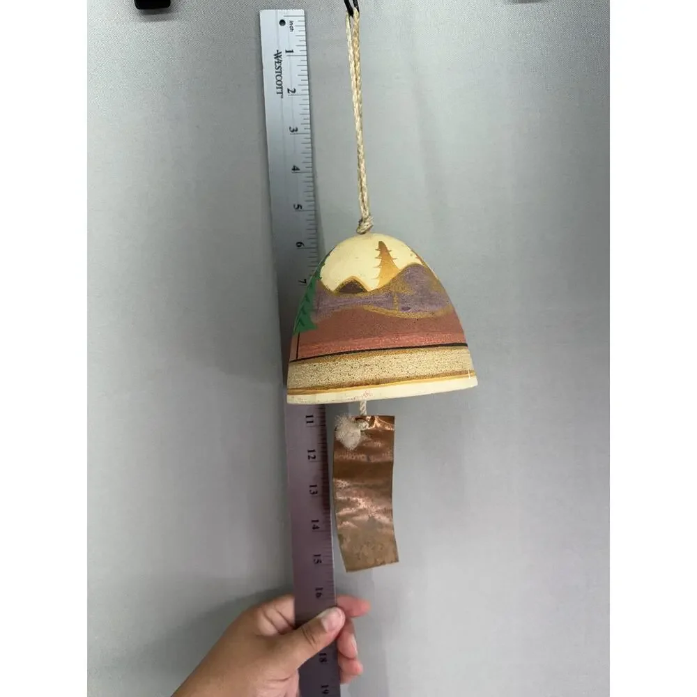 Vintage Mexican Pottery Wind Chime Hand Painted Southwestern Bisque Clay Bell